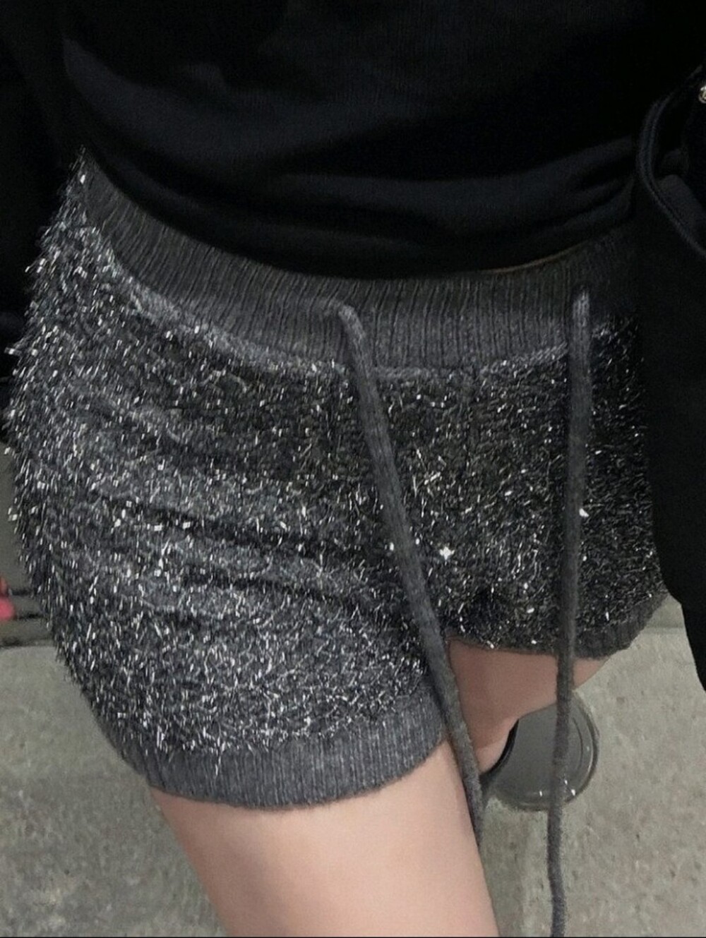 Women's Solid Color Drawstring Waist Shiny Knit Shorts Club Night Dark Grey